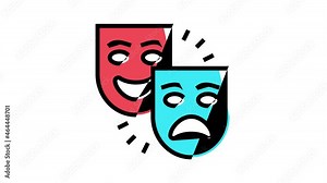 theater tragedy and comedy animated color icon. theater tragedy and comedy sign. isolated on white background