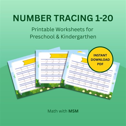 Number Tracing 1-20 Printable Worksheets | Preschool Math Handwriting Practice | Kindergarten Numbers 1-20 | Homeschool Digital Download - Etsy