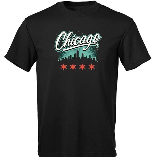 Chicago Skyline T-shirt - Teal Script City Flag Stars - Unisex Urban Streetwear Gift - Etsy
