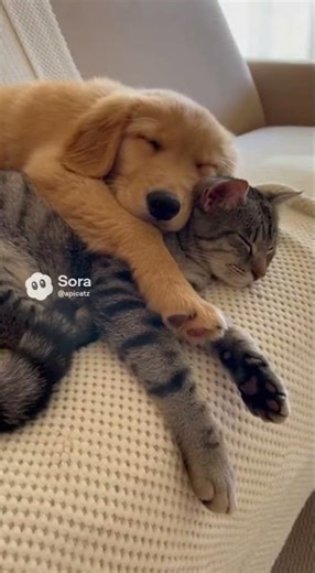 Dog & Cat Besties Sleeping Together 💤💕
