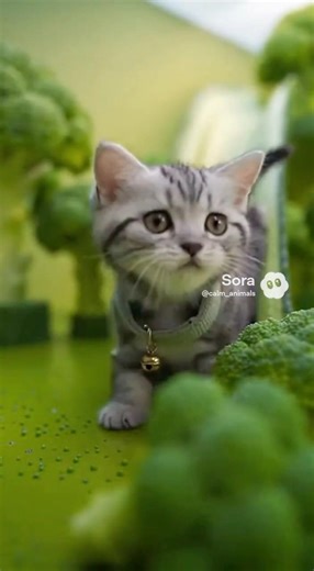 A broccoli field and a kitty! #shorts #ytshorts #cat #cute #broccoli