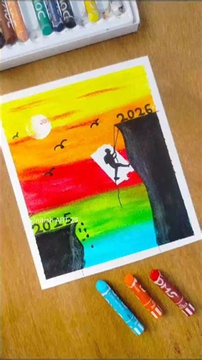 From 2025 to 2026 🌅 | Never Give Up | Oil Pastel Motivational Art#art #shorts #viralvideo #trending