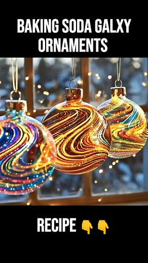 Baking Soda Galaxy Ornaments You’ll Need: Clear plastic or glass ornaments (that open or have removable tops) Baking soda Acrylic paint (black, blue, purple, pink, and gold work beautifully) Fine glitter (silver, holographic, or iridescent) Small funnel or spoon Optional: a few drops of clear glue or Mod Podge Cotton swabs or small paintbrushes How to Make Them: Prepare the Ornaments: Remove the tops of your clear ornaments and make sure they’re clean and dry inside. Create the Base: Add 1–2 tea