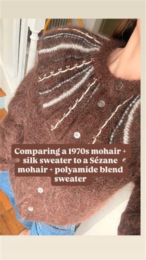 Colleen ✨ on Instagram: "Let’s compare a vintage 1970’s 85% mohair 15% silk sweater to a 5 year old Sézane mohair + wool + polyamide + elastane sweater. You tell me which one looks better #sezane #sezanesweater #polyamide #naturalfibersonly #naturalfiberclothing #fabricreels #fabrictok #matterialsmatter #vintageclothing #vintageknitwear"