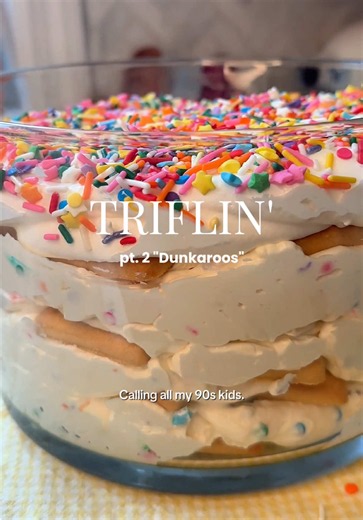 Welcome back to Triflin’ (Pt. 2!) If you grew up in the '90s, there’s a good chance you recognize this iconic snack. Back then, if you showed up to the lunch table with Dunkaroos, you instantly became the most popular kid in the room. This easy, no-bake trifle takes all those nostalgic flavors we loved and turns them into a dessert that’s perfect for summer entertaining. Save this one for your next BBQ, pool party, or whenever you're craving a little taste of the '90s. RECIPE ⬇️ Dunkaroo Trifle 
