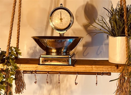 Handmade Rustic Reclaimed Timber Kitchen Shelf With Copper Pot Rack - Etsy UK