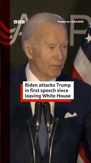 Joe Biden attacks Donald Trump in first speech since leaving White House. #BBCNews