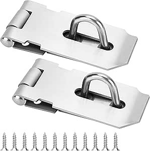 3in Gate Hasp Latch Lock Stainless Steel, Door Safety Packlock Clasp， Heavy Duty Hasp Lock Set for Doors, Cabinets, Closets, Brushed Steel 2 Pack