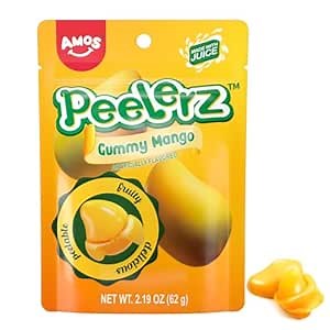 AMOS Mango Peelerz Gummy Candy, Peeling Gummy Mango Resealable 2.19oz Bags (6 Pack)