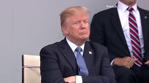 At a Bastille Day parade, Donald J. Trump and Emmanuel Macron watch the French army band perform Daft Punk. | POLITICO