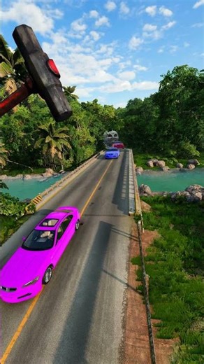 Colorful Small to Giant Cars vs Hammer #12 - BeamNG.Drive #beamngdrive #crashdrive #shorts