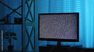 Static noise dynamic texture snow, grainy. Black and white snow noise effect. Visual damages, glitches, distortions, interference, offset flicker on TV set screen. Close up. Slow motion. Stock Video