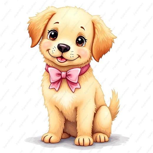 Yellow Lab Clipart: Puppy With Pink Bow, Commercial Use Jpgs - Etsy UK