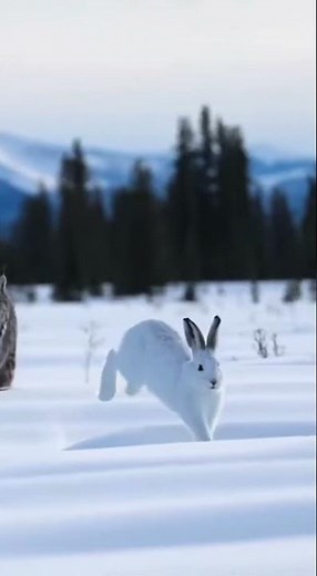 Snowy Chase: Lynx Hunts a Rabbit in the Frozen Wild ❄️🐇