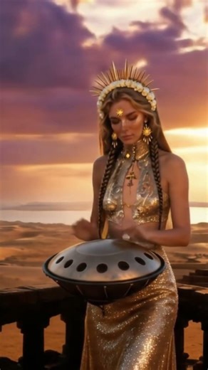 A short solo handpan performance by Solara ☀️ #aiinfluencer #handpanmusic #egypt #sunsetvibes
