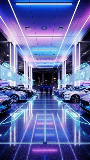 Futuristic Parking Hub Transformation | Neon Smart EV Garage at Night #shorts #viral #aiart