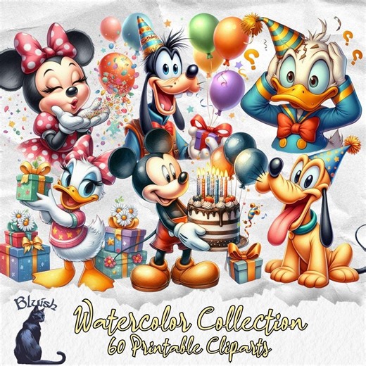 Mickey Mouse Birthday Watercolor Clipart Bundle (digital Download) - Etsy