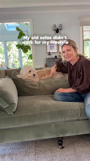 Wayfair on Instagram: "Let’s refresh my living room! So so happy to have these sofas from my line in my space. I designed the Alice specifically for my living room - but I think she would look really good in yours too:) She’s streamlined, vintage-inspired, and oh-so-pretty. She comes in a few colors (I also LOVE the cream and the brown) and 2 different lengths. I designed her to function without the back cushions should you need to remove them... and the velvet fabric is SO forgiving. I also lov