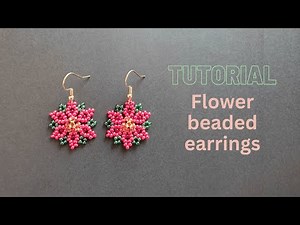 Poinsettia beaded earrings, beading tutorial, red flower earrings