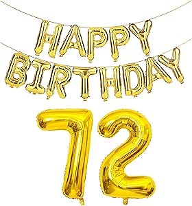 SHUNTAI 72nd Birthday Decorations for Men Women 72 Number Balloons Gold Jumbo Numbers 27 Foil Mylar Balloons with Happy Birthday Balloon Banner 27th or 72 Years Old Theme Events Party Supplies