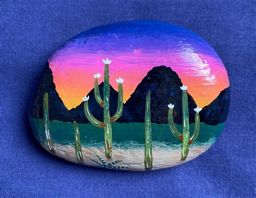 Desert Painted Rock: Cactus Painted Stone, Cacti Home Decor and Gifts - Etsy