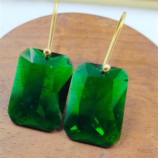 14K Gold Emerald Dangle Earrings, May Birthstone Jewelry - Etsy