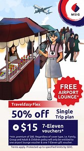 34K views | [EXCLUSIVE SEP TRAVEL SALE!] 50% OFF Single Trip Travel Insurance + Travel Perks on selected plans: • Free Airport Lounge at major airports globally • 7-Eleven gift voucher worth $15 Our flexible travel plan allows you to pick from 6 optional covers to suit your trip! Get covered with 32 benefits including flight cancellations, lost baggage & flight delays from just 4 hours. Don't forget your travel insurance! Buy now! Terms apply. | MSIG | Facebook