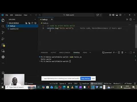 Hello-world program of JavaScript with node.js