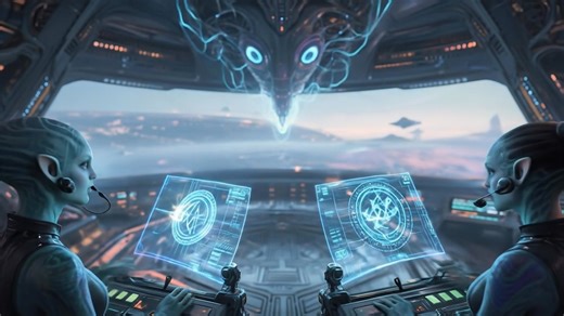 122K views · 3.5K reactions | On the command bridge of the Xyren-class vessel, two alien communicators maintain the ship’s lifeline across the stars. As one stabilizes interstellar frequencies and the other decrypts distant transmissions, their neural links glow in perfect rhythm with the ship’s living intelligence, ensuring every signal finds its way home. #AIArt #Alien #Bridge #Cinematic #Hyperrealistic #ScienceFiction #Spaceship #Worldbuilderscifi | Worldbuilderscifi | Facebook