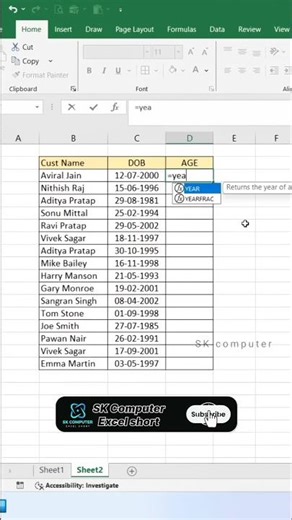 I Made an Age Calculator in Excel 🤯 #shorts #excel