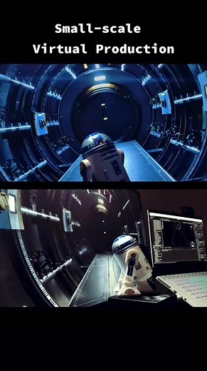 Small-scale virtual production setup made with Unity and 3D models from @KitBash3D. #madewithunity #unity3d #virtualproduction #moviemaking