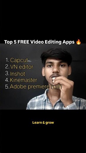 Top 5 FREE Video Editing Apps 🔥| (Capcut , vn editor, inshot, kinemaster, Adobe premiere rush)