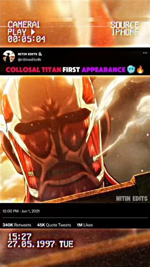 Colossal Titan First Appearance 🥶🔥 [ AOT ] #shorts #youtubeshorts #colossaltitan #aot #aotedit #top