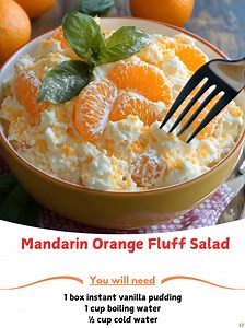 Mandarin 🌛 Orange Fluff Salad Ingredients: 1 box instant vanilla pudding 1 cup boiling water ½ cup cold water 1 (8 oz) container Cool Whip ☄️ | Easy Recipe Grandma's