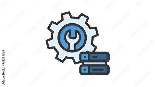 Animated maintenance with illustration of a server connected and wrench. Isolated useful for computer, network, technology, internet, server, database, connection and cloud computing design element