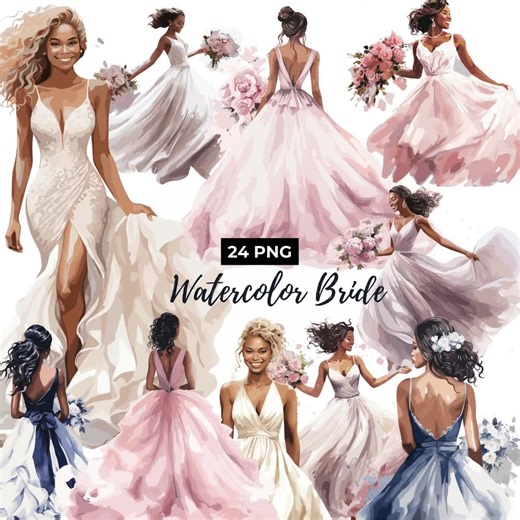 African American Bride Clipart, Black Bride, Bridal Shower, Black Woman Clipart, Wedding Clipart, Black Brides, African American Wedding, - Etsy