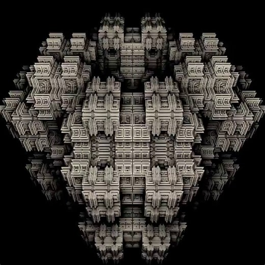 #つぶやきGLSL for(float i,e,g;i++<1.1e2;){vec3 p=vec3((FC.xy-r*.5)/r.y*g,g-3.5);for(int j;j++<7;)p*=rotate3D(1.57,vec3(sin(t),cos(t*.5),1)),p=abs(p+p)-1.;g+=e=(max(abs(p.y),abs(p.z))-.6)/5e2;o+=exp(-e*1e4)/7e1*vec4(.85,vec3(.8,.73,0));} https://t.co/ZiM6ZpfFry