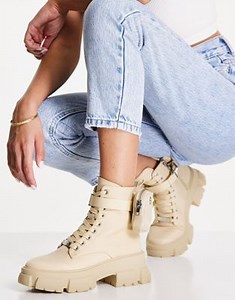 Steve Madden Tanker-P chunky lace up boots with removable pouch in sand | ASOS