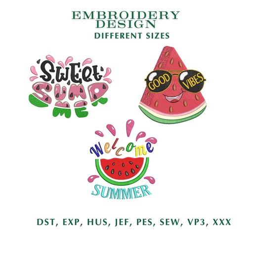 Watermelon Embroidery Designs, Sweet Summer, Good Vibes, Welcome Summer (digital Download) - Etsy