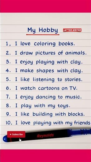 📝 10 Lines Essay on My Hobby | Easy English Short Essay for Students 🌟#shorts