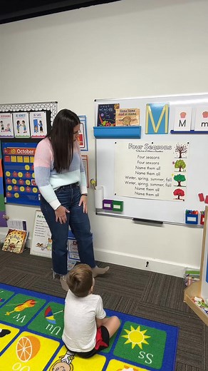 When the seasons change, we learn all about the four seasons in preschool! 🌸☀️🍂❄️ We sing our Four Seasons Song to help remember each one, and I keep the lyrics on a poster so students can follow along. I also invite a few helpers to come up and circle the letter of the week! 🎶✨ You can find my Four Seasons Song and Coloring Pages on my website: https://preschoolvibes.com/spring/four-seasons-pack 💛#Inverted | Preschool Vibes