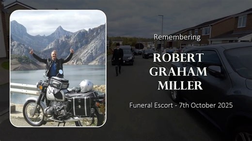 ✨ What a wonderful turnout for the late Robert Graham Miller 💙 Dozens of bikers came together to give him a truly special send-off, a fitting tribute to a man who meant so much to so many. Funeral Service Arranger Samantha Rutherford organised the North East bikers escort to accompany Robert on his final journey. Your partner and family did you proud. 🕊️ Ride free, Bob 🏍️ *We do not own the rights to this music #RideFreeBob #Biker #Respect #RideInPeace #Tribute #DerekMossFuneralDirectors | De