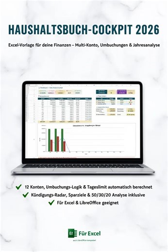 Haushaltsbuch 2026 Excel Vorlage | Budget Planer Deutsch | Multi-konto Finanz Cockpit | Sparquote | Deutsch - Etsy