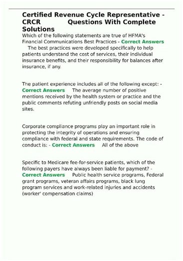 Latest Certified Revenue Cycle Representative CRCR Questions With Complete Solutions video