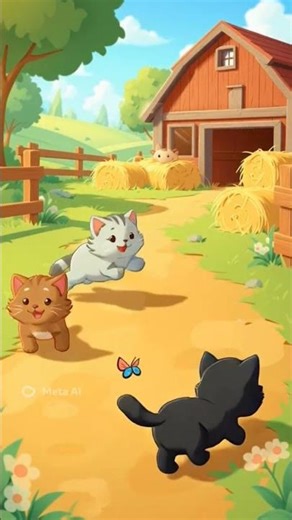 Cute Colorful Cats Playing in Farmhouse #cartooncat #cartoon #viral