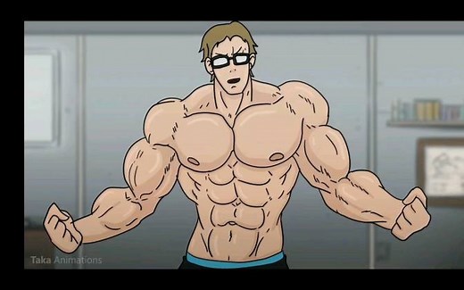 「muscle growth」瘦肉眼镜男喝药肌肉膨胀增长爆衣