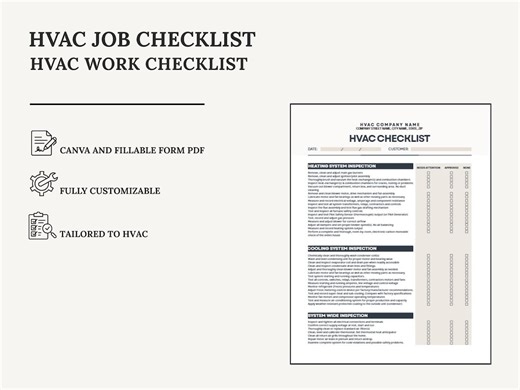 HVAC Job Checklist Template | Canva Template   Fillable PDF | Digital Download