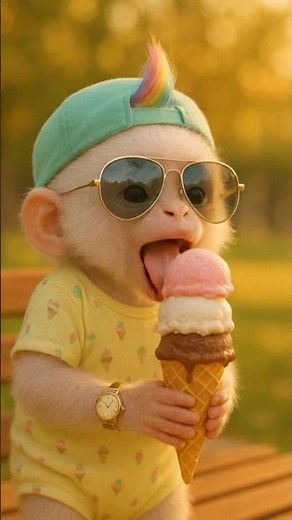 “Baby Monkey Eating Ice Cream 🍦🐒 | Cute Reaction & Cold Treat ASMR”