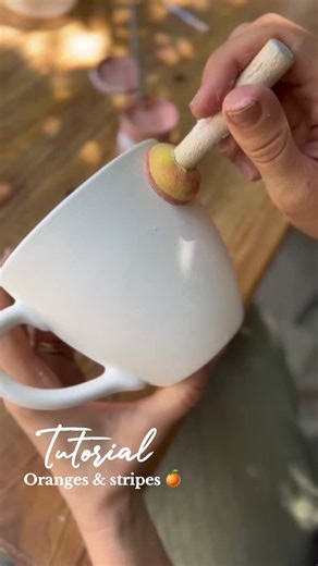 Clay Café Ceramic Painting | Tutorial: Oranges & stripes 🍊⁠ ⁠ We showed how to paint oranges and stripes at the same time. A simple trick that makes your mug look... | Instagram
