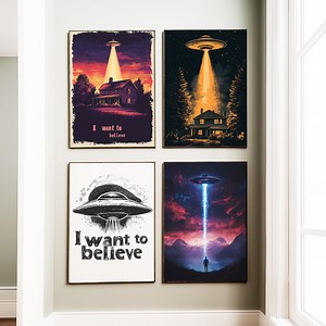 4er-Set UFO-Drucke, Aliens Poster, digitale Illustration, Galerie Wandkunst Bild, Alien Schiff JPG Poster fliegende Untertasse individuelles Poster UFO-Kunst - Etsy.de